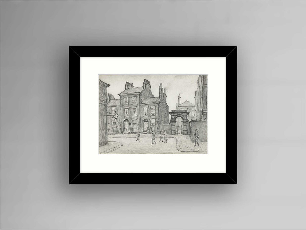 LS Lowry Framed Print: By the County Court, Salford (1926)