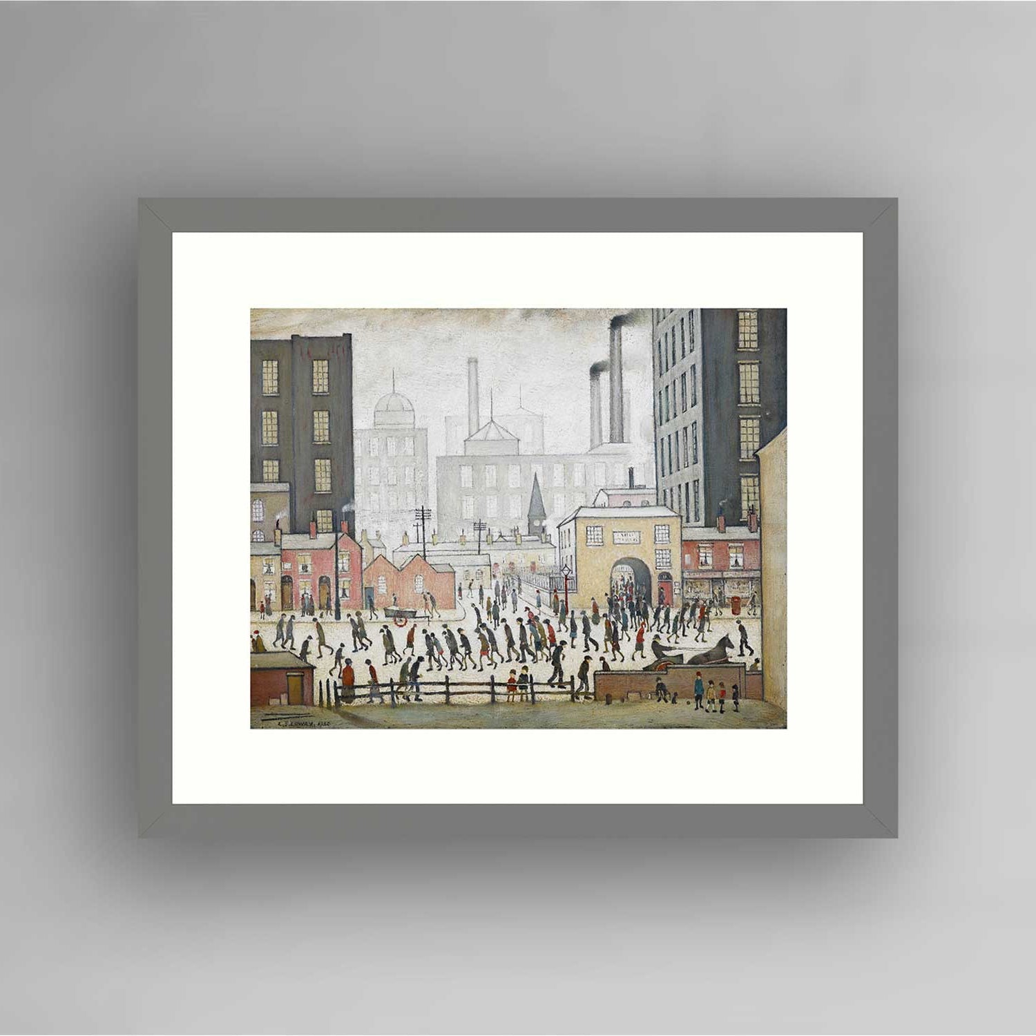 LS Lowry Large Grey Framed Print: Coming from the Mill (1930)