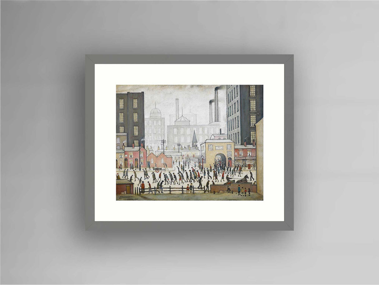 LS Lowry Large Grey Framed Print: Coming from the Mill (1930)