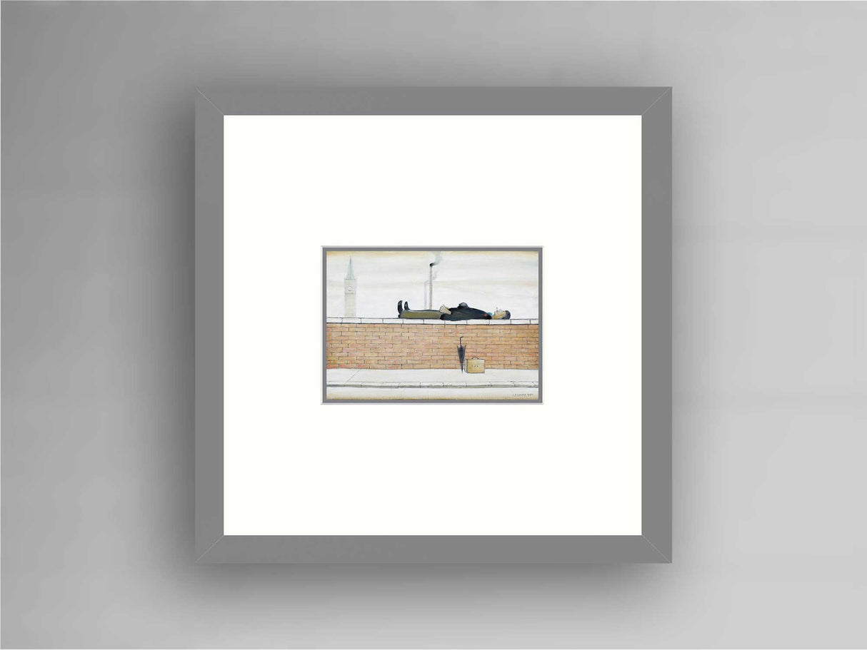 LS Lowry Square Grey Framed Print: Man Lying on a Wall (1957)