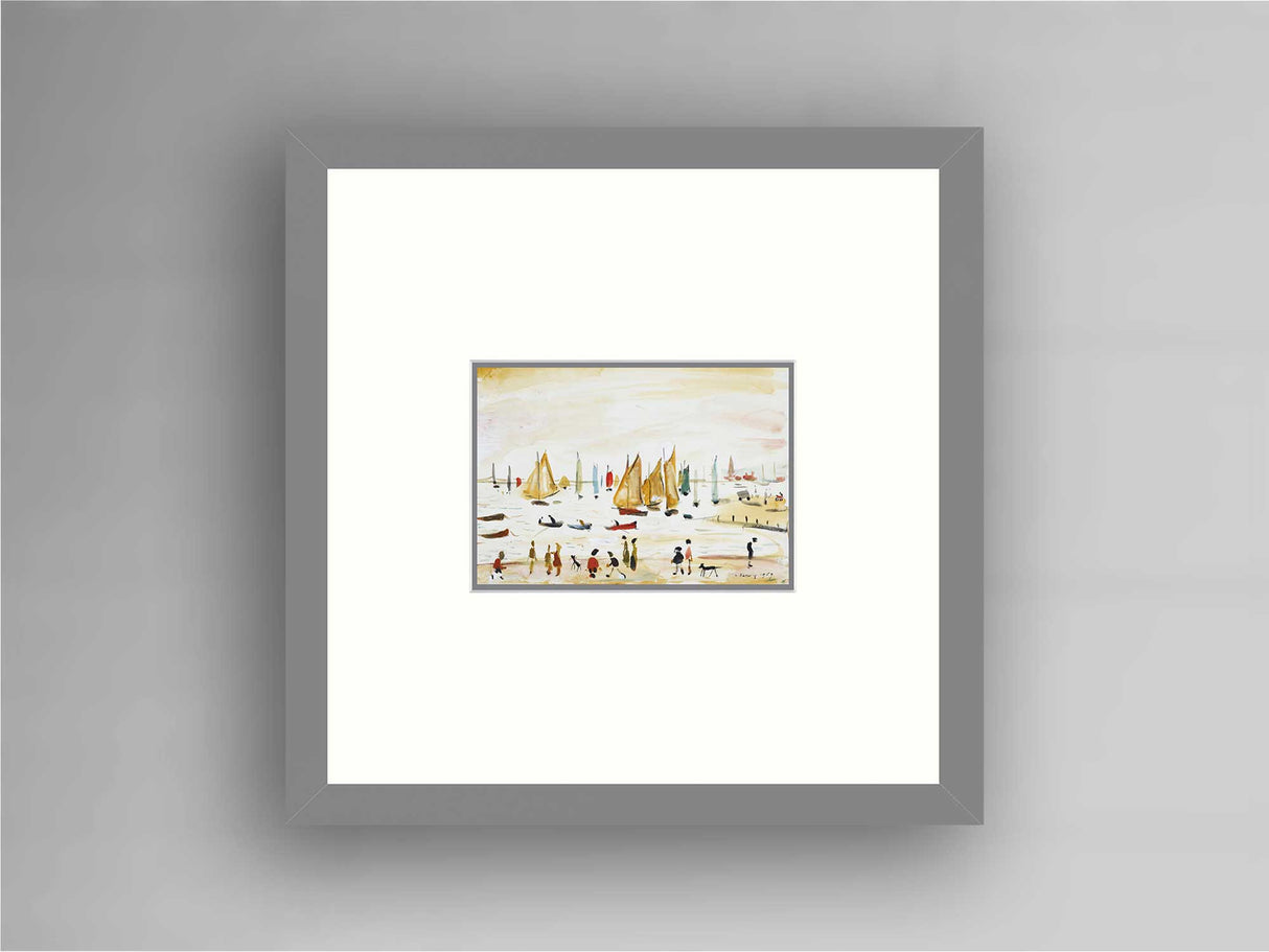 LS Lowry Square Grey Framed Print: Yachts (1959)