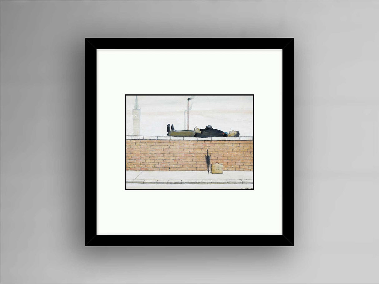 LS Lowry Square Framed Print: Man Lying on a Wall (1957)