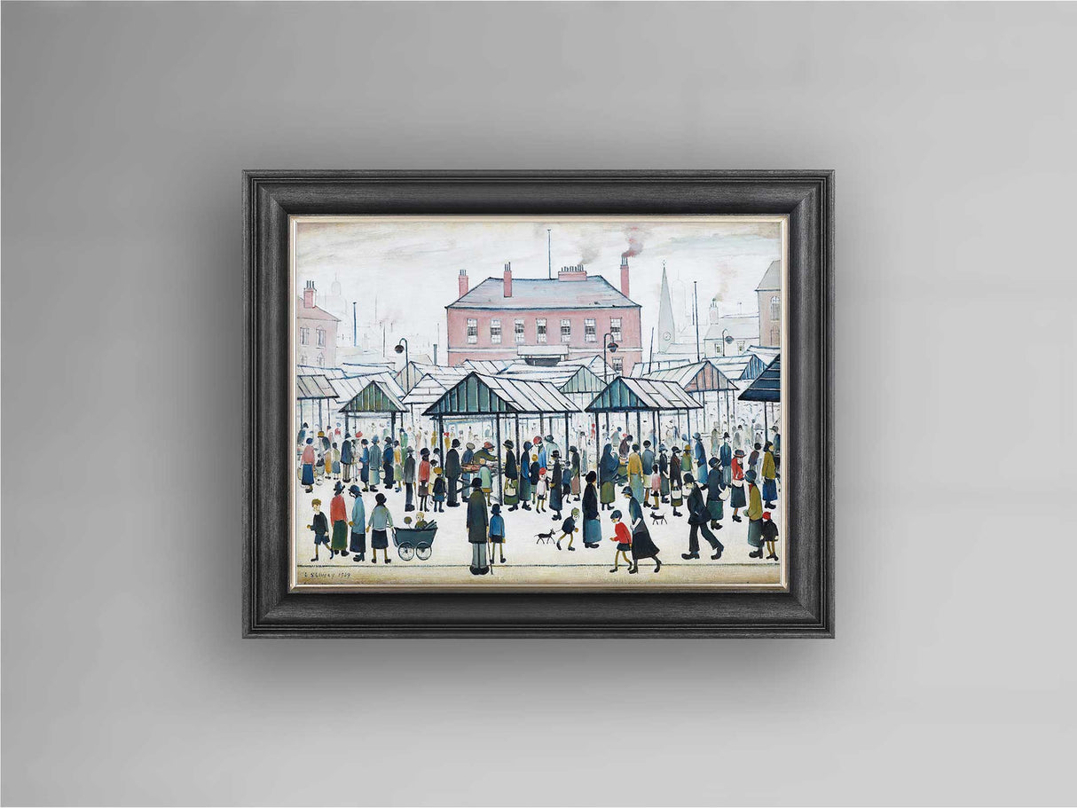LS Lowry Handfinished Framed Print: Market Scene, Northern Town (1939)