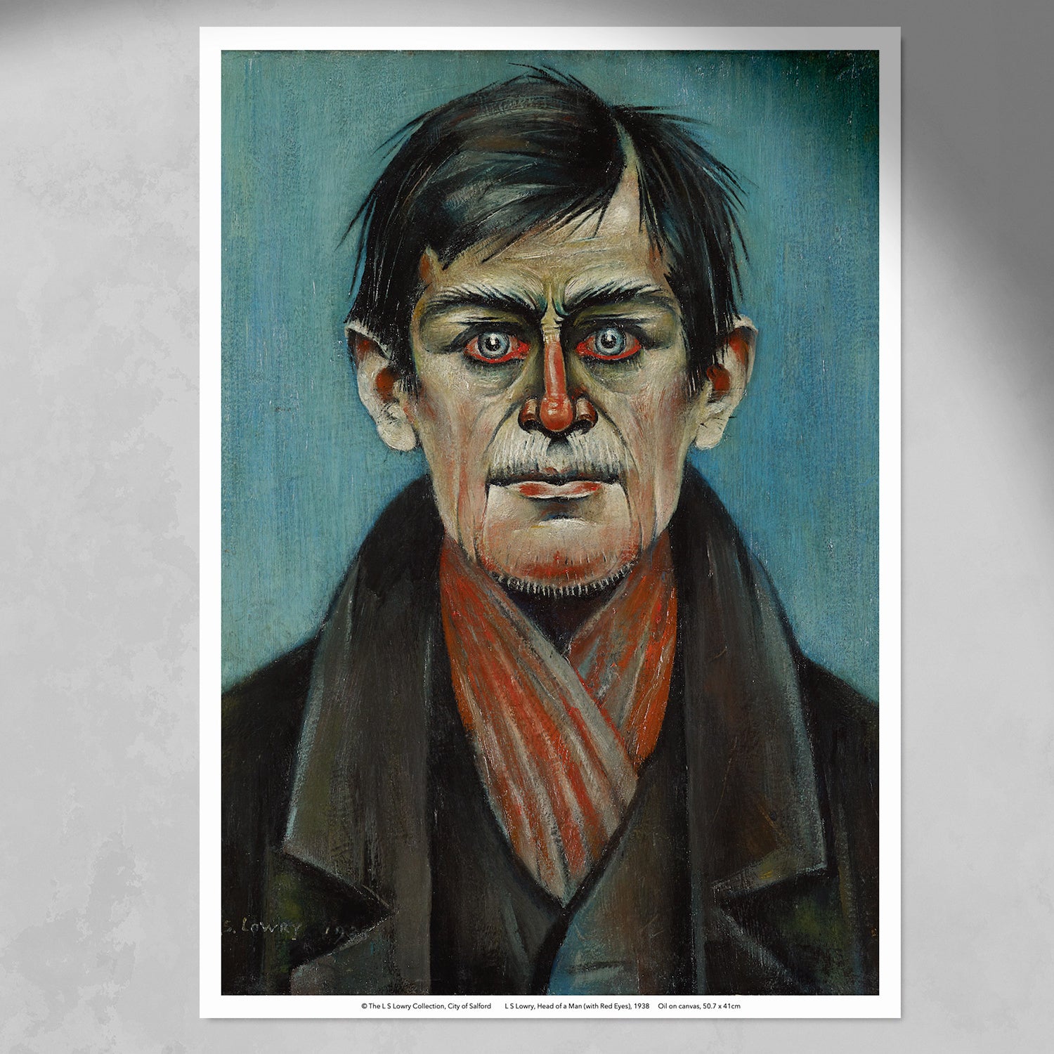 LS Lowry Print: Head Of A Man (With Red Eyes) 1938