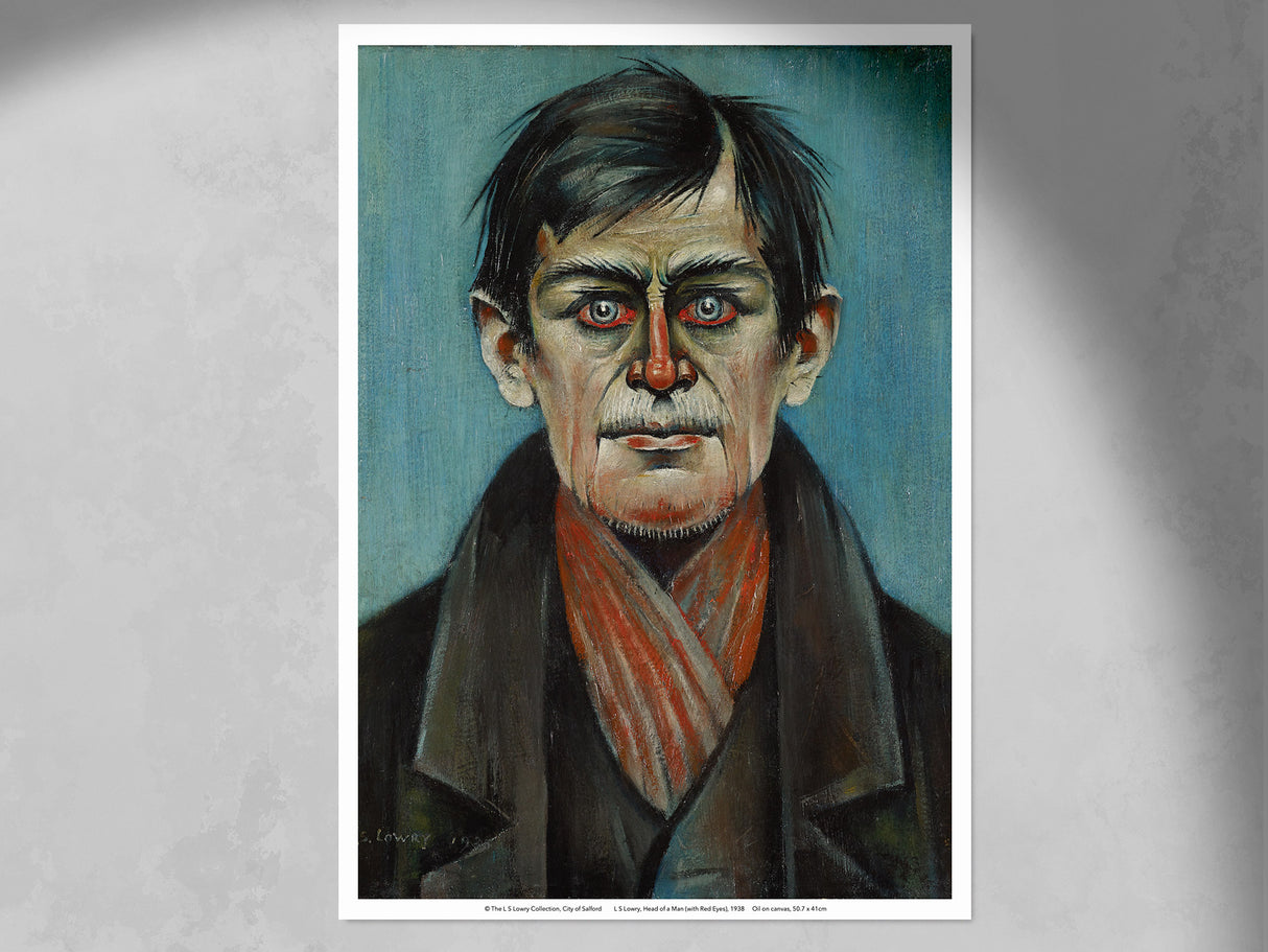 LS Lowry Print: Head Of A Man (With Red Eyes) 1938