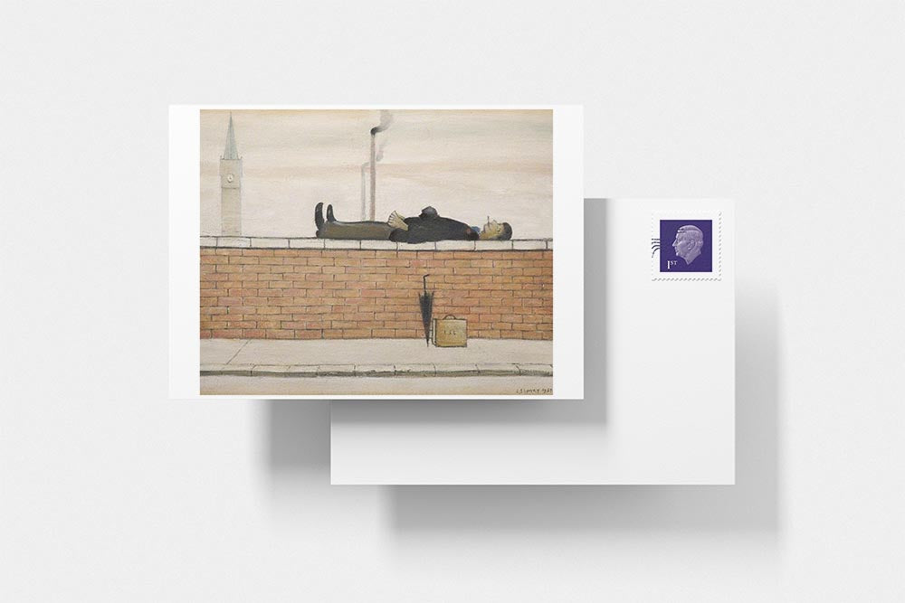 LS Lowry Postcard: Man Lying On A Wall