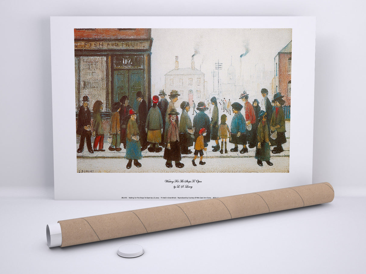 LS Lowry Print: Waiting For The Shops To Open (1943)