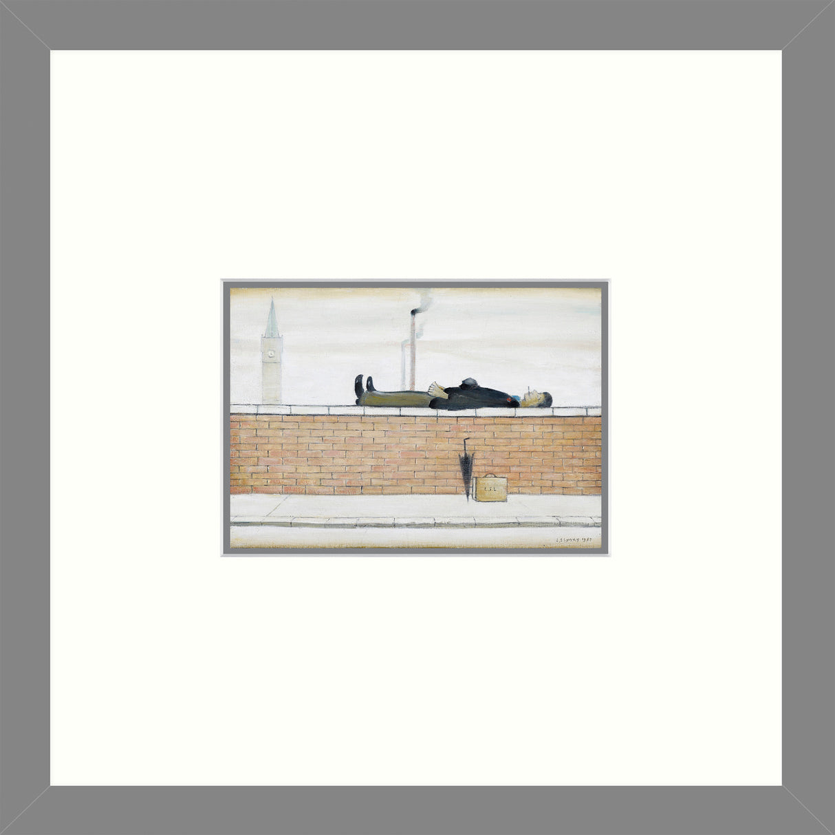 LS Lowry Square Grey Framed Print: Man Lying on a Wall (1957)