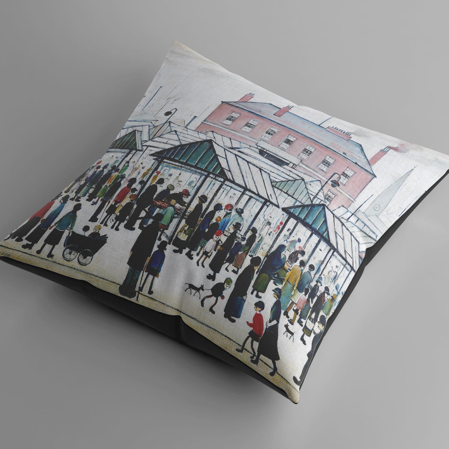 LS Lowry Cushion: Market Scene, Northern Town (1939)