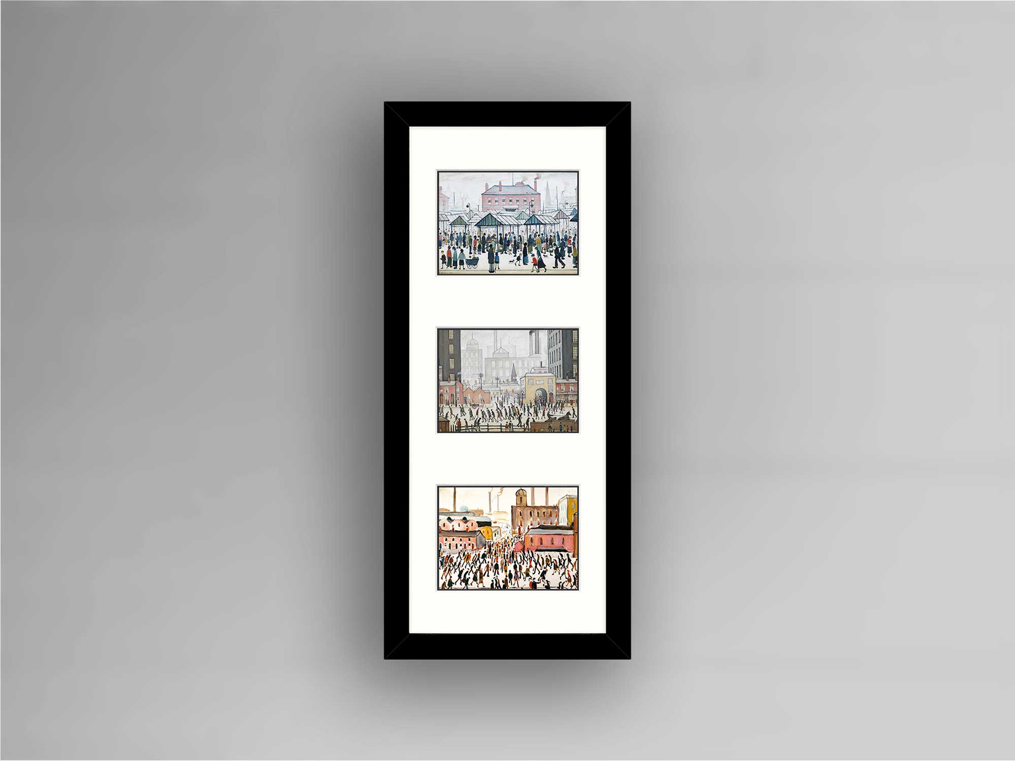 LS Lowry Triptych C – Framed Urban Scenes Including Coming from