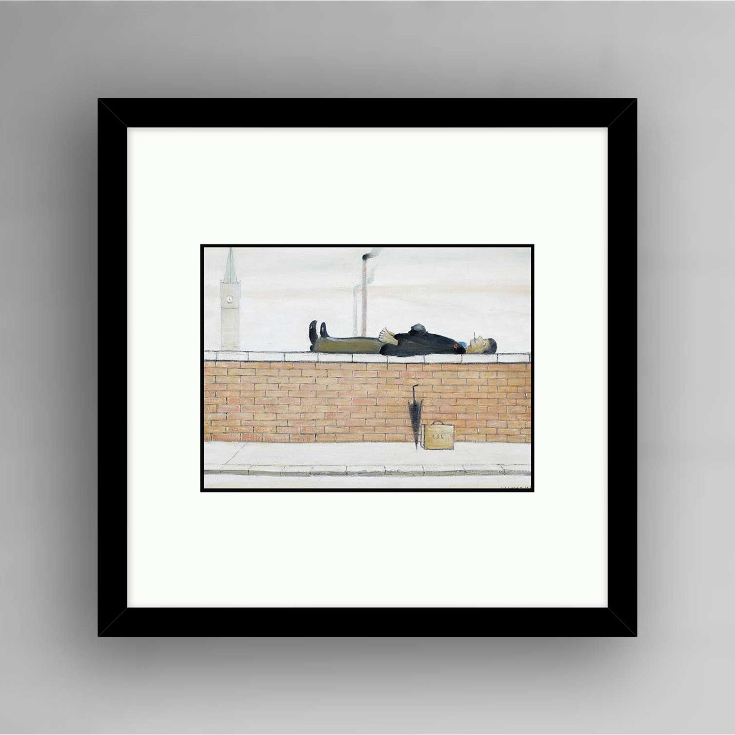 LS Lowry Square Framed Print: Man Lying on a Wall (1957)