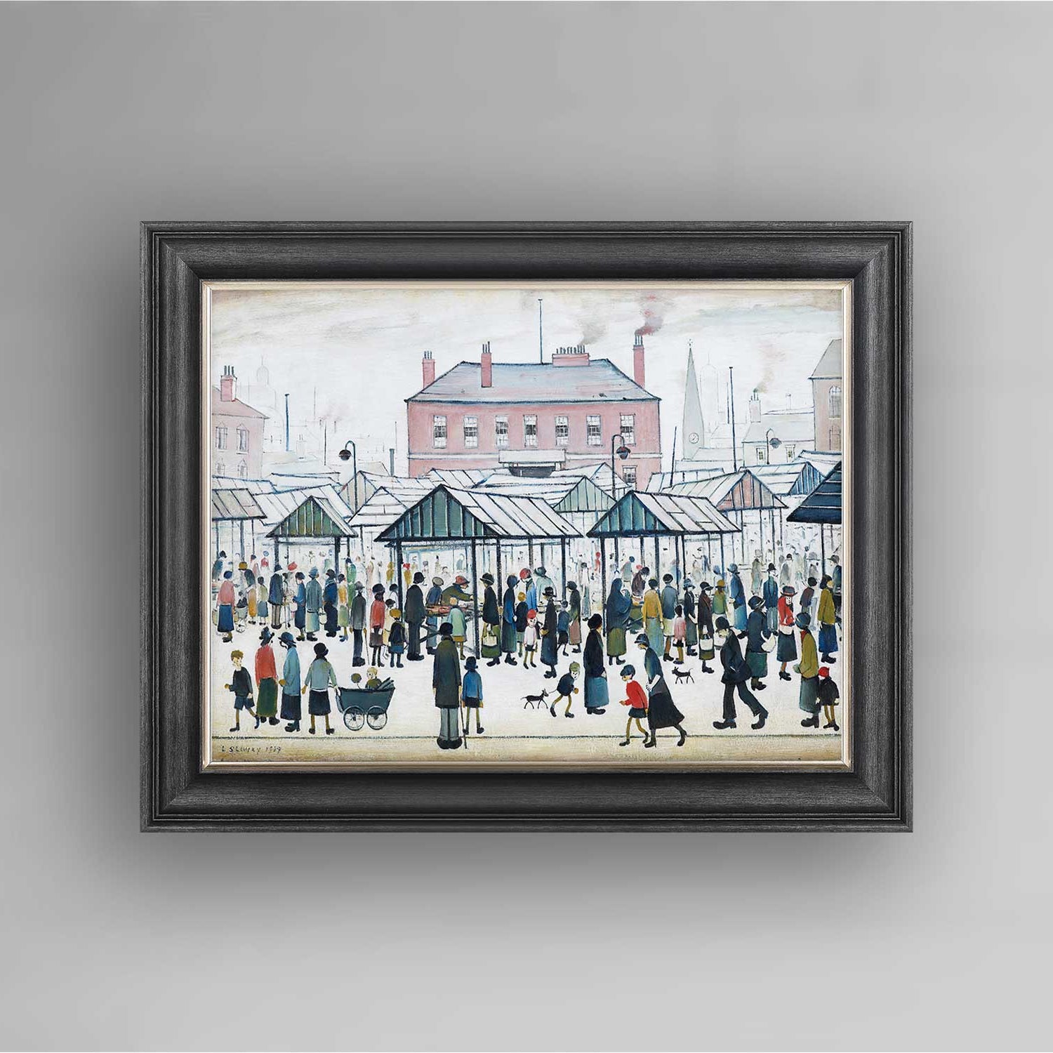 LS Lowry Handfinished Framed Print: Market Scene, Northern Town (1939)