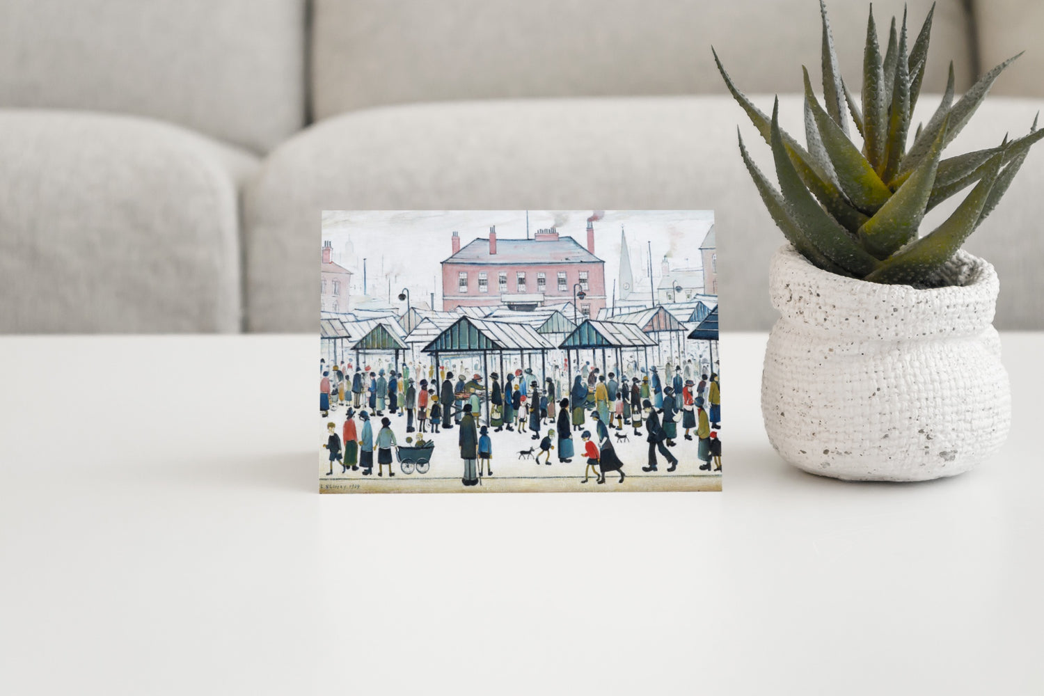 LS Lowry Greeting Card: Market Scene, Northern Town (1939)