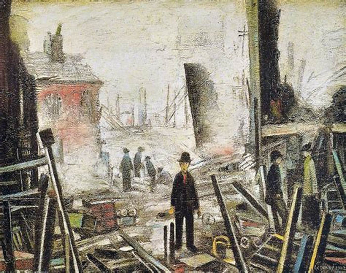 LS Lowry Postcard: Blitzed Site