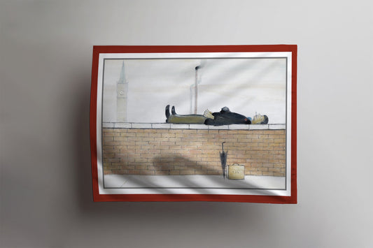 LS Lowry Tea Towel: Man Lying on a Wall (1957)