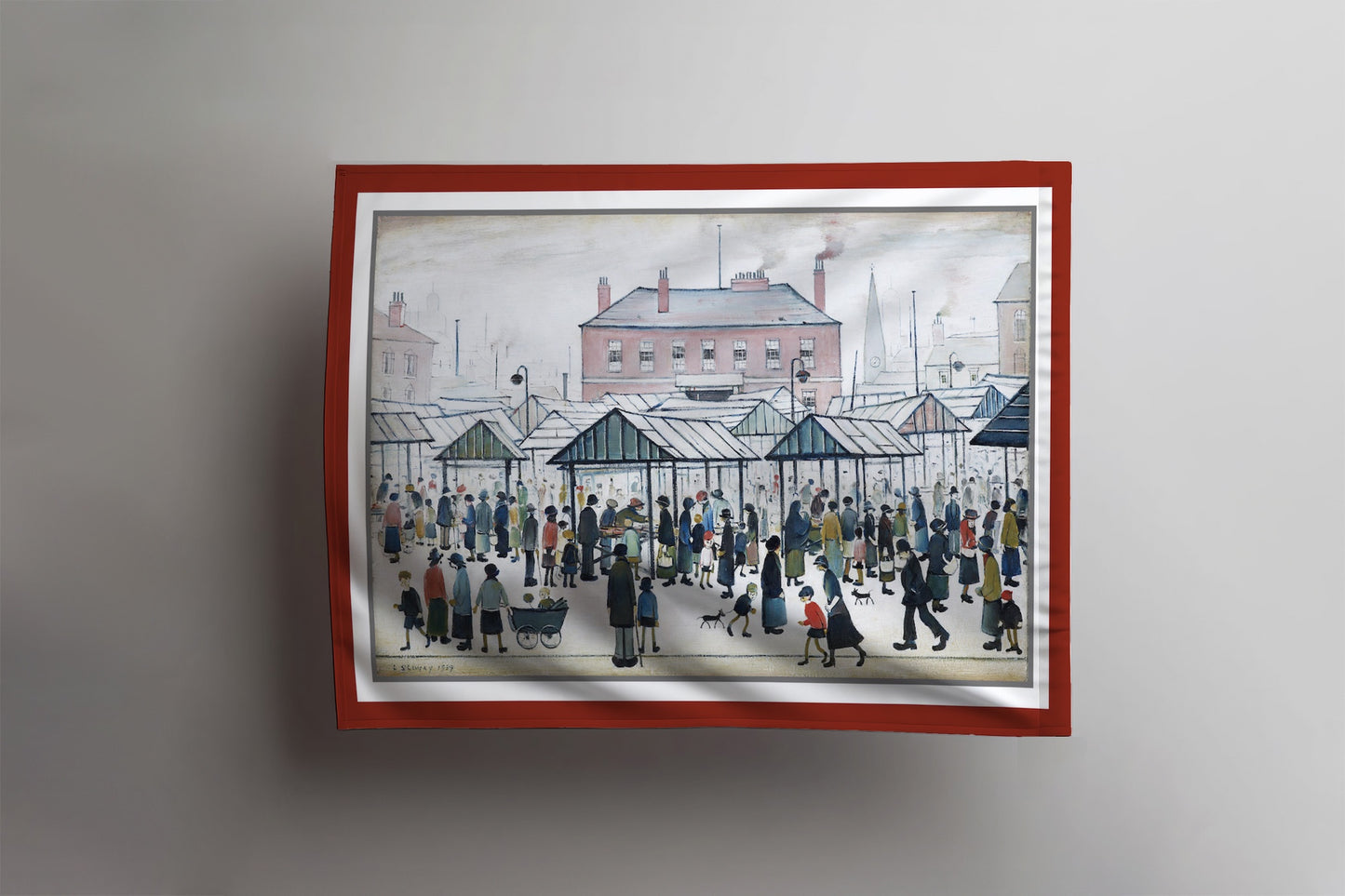 LS Lowry Tea Towel: Market Scene, Northern Town (1939)