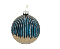 Blue Gold Ribbed Glass Ball