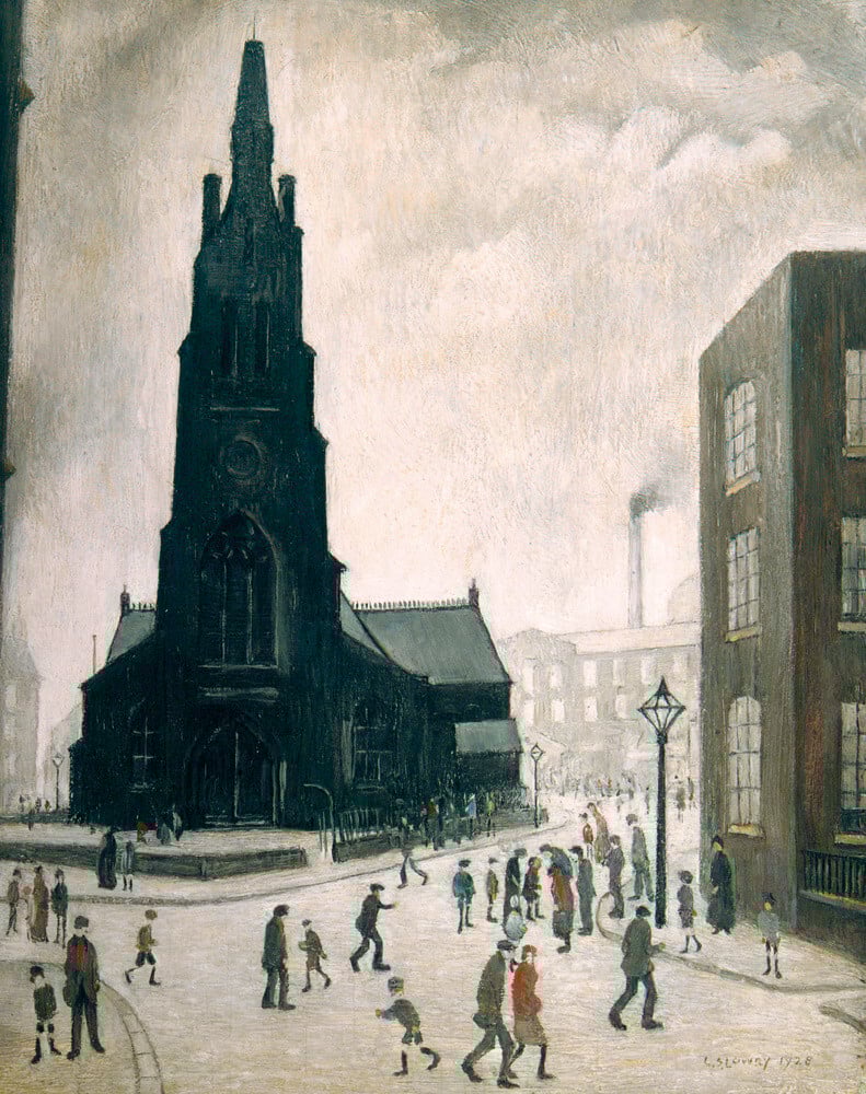 LS Lowry Print: Street Scene, St Simon’s Church (1928)