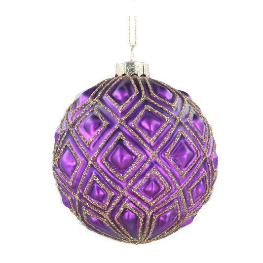 Xmas Dec Purple and Gold glass bauble