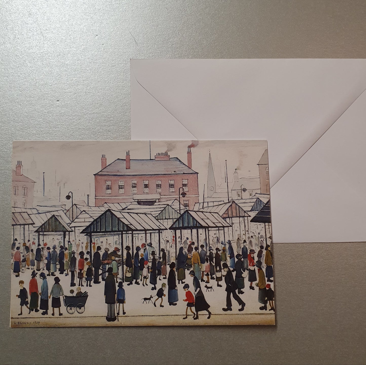 Lowry Greetings Card- Market Scene, Northern Town, 1939