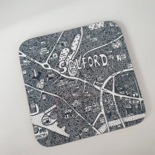 Salford Doodle Map Coaster - Dave Draws