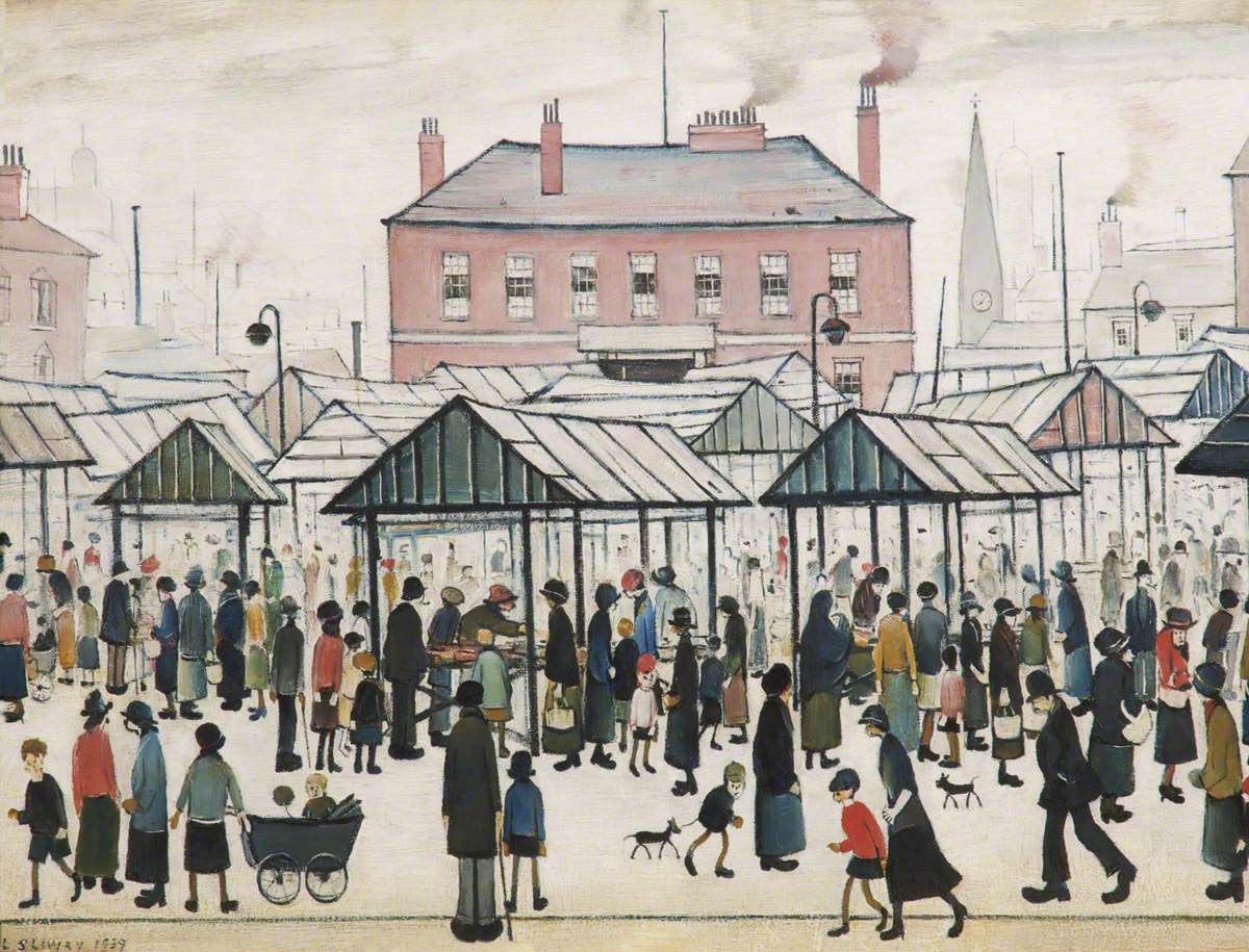 LS Lowry Print: Market Scene, Northern Town (1939)