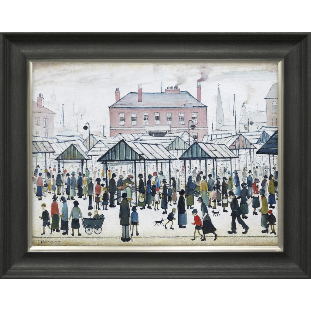 LS Lowry Handfinished Framed Print: Market Scene, Northern Town (1939)