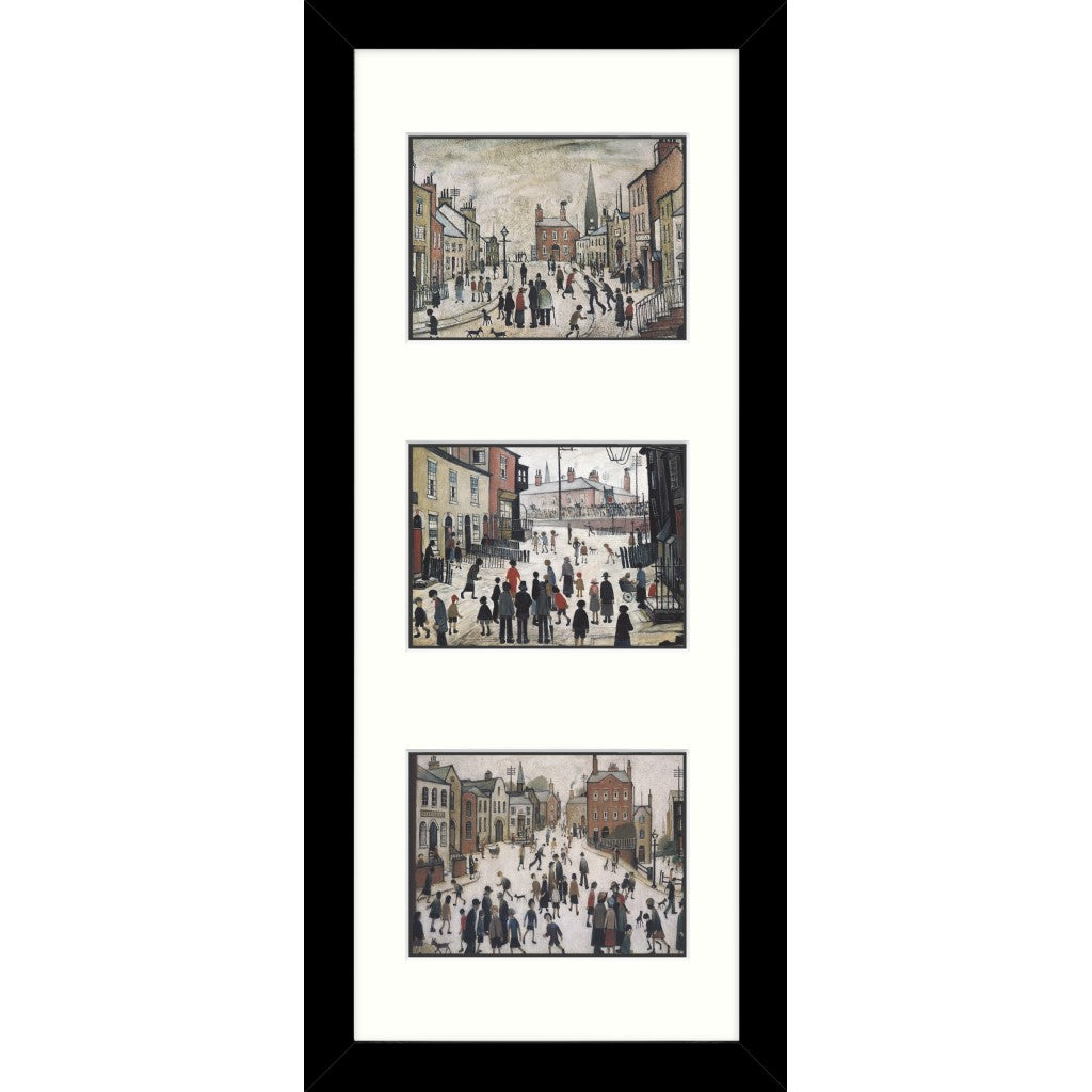 LS Lowry Framed Print: Triptych A