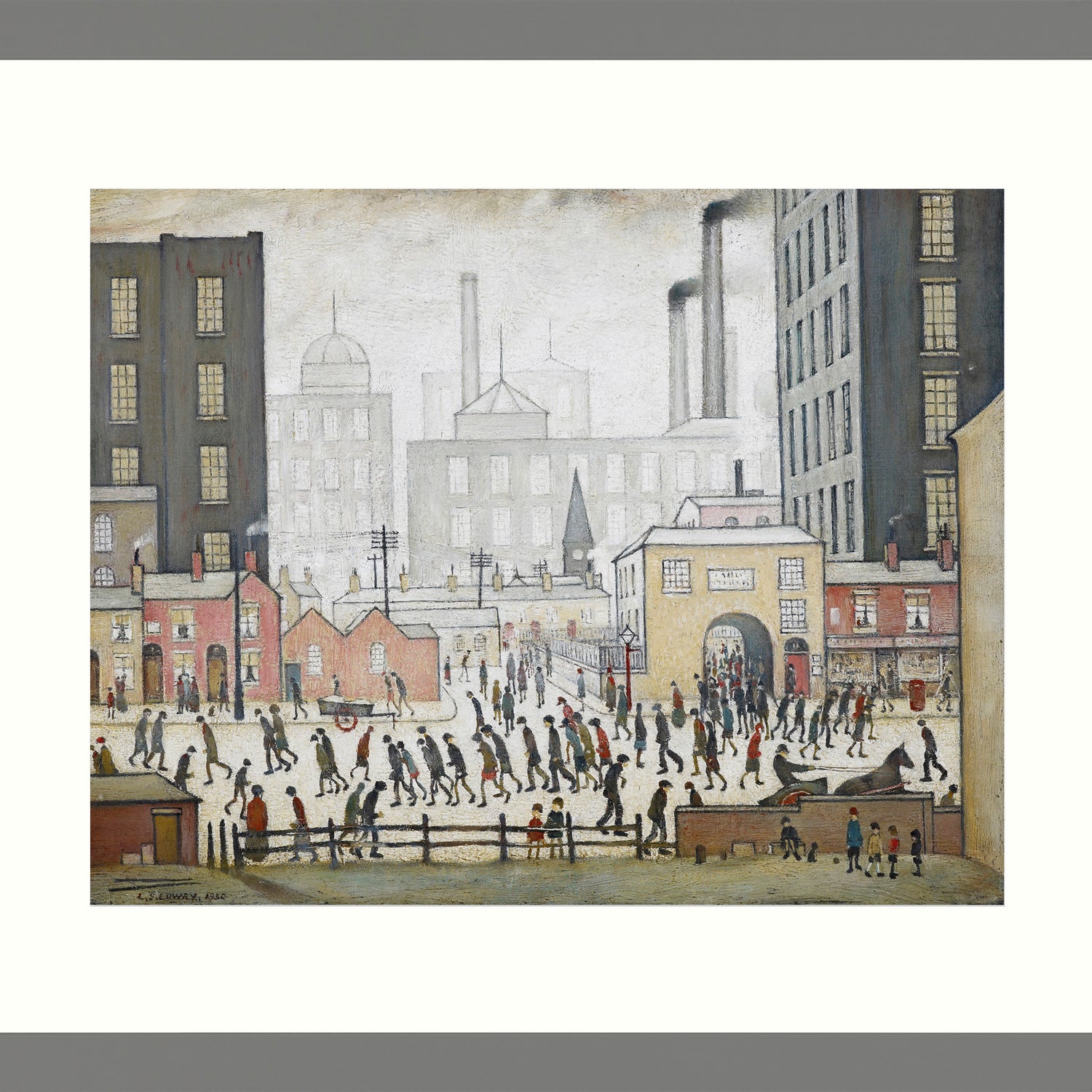 LS Lowry Large Grey Framed Print: Coming from the Mill (1930)
