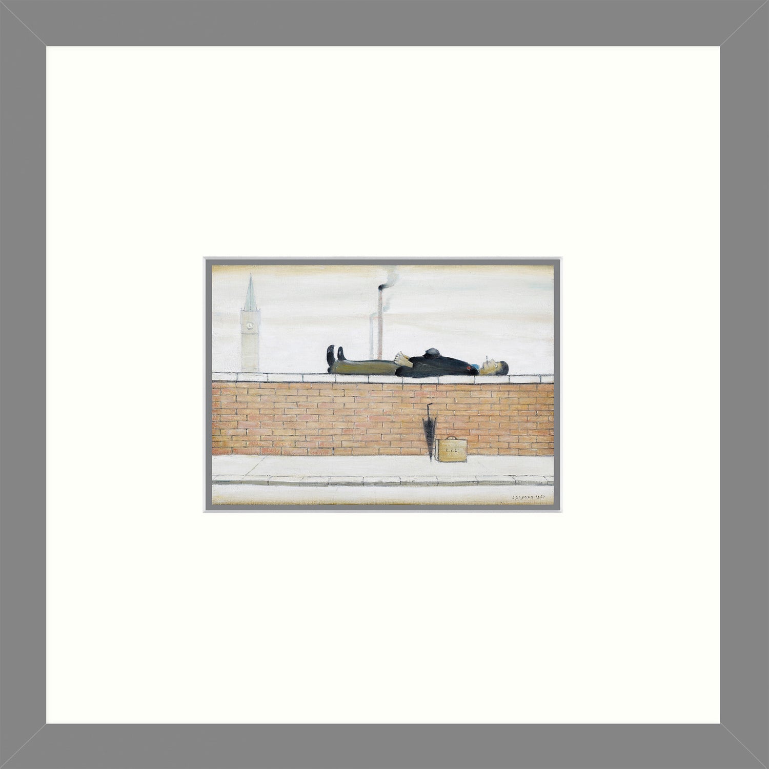 LS Lowry Square Grey Framed Print: Man Lying on a Wall (1957)