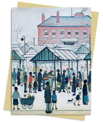 L.S Lowry Foiled Greetings Card 'Market Scene 1939'